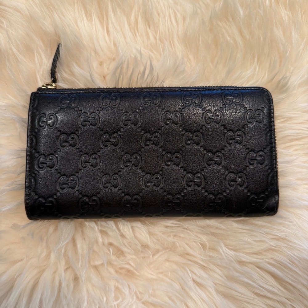 Gucci Imprint Zipper Long Walletâ GG Monogram Brown Leather 233025